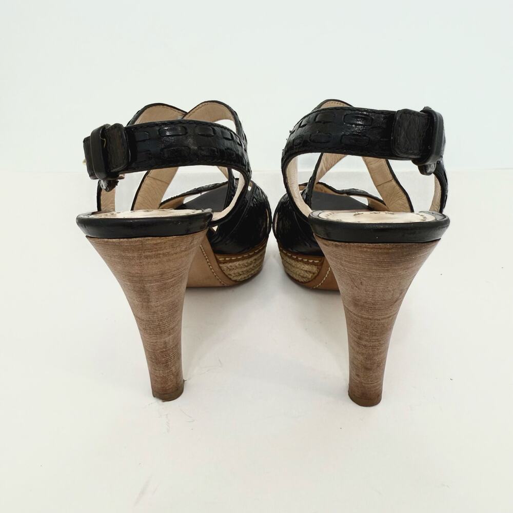 Prada Crisscross Platform Sandals Heels Black Leather Espadrille Platform 36.5 - Picture 6 of 12